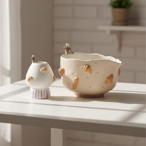 Juego de cuencos de matcha hechos a mano con detalles de ratón y pan, chawan de cerámica con soporte para batidor y chasen, lindo kit de matcha, regalo para amantes del matcha.