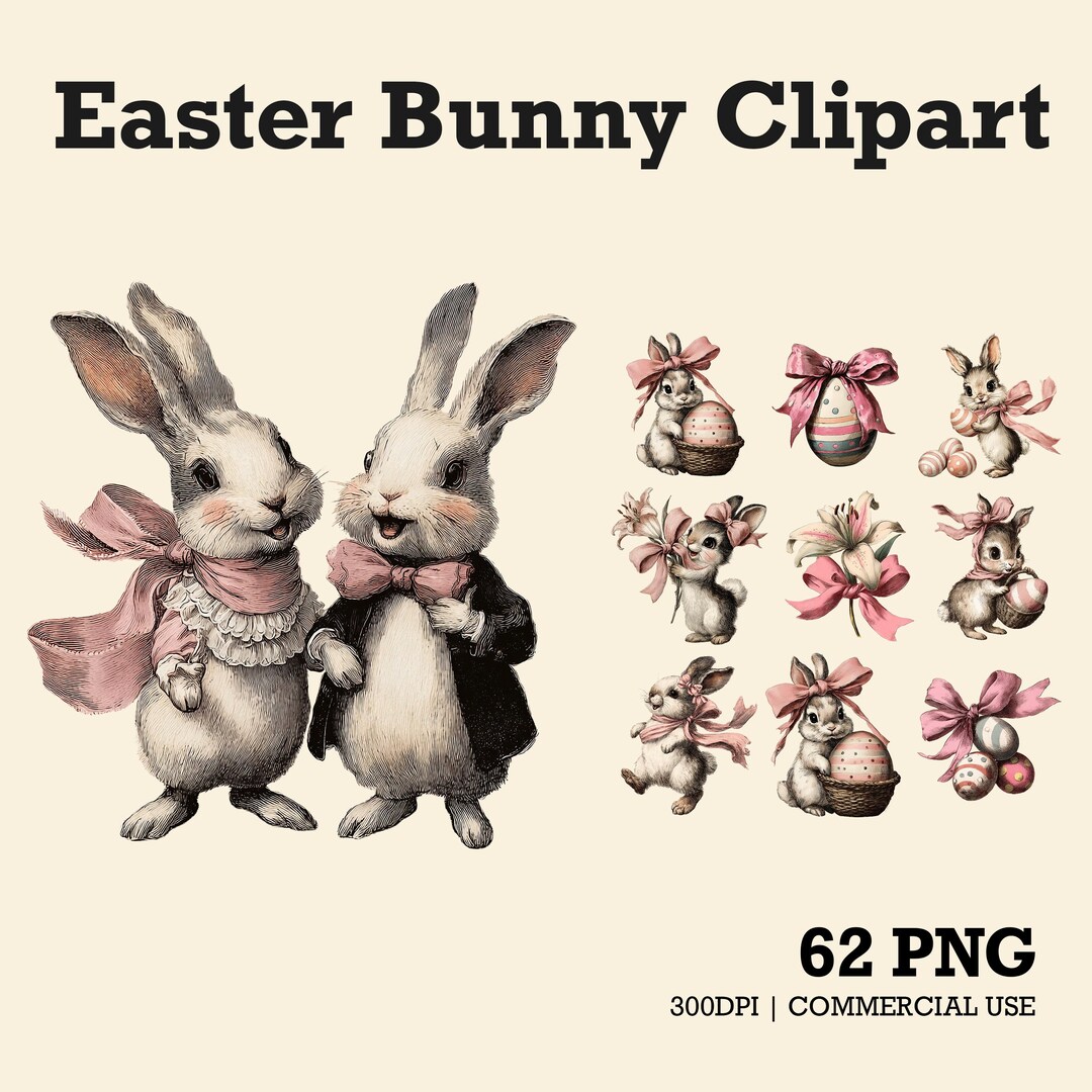 Easter Bunny Clipart Bundle PNG, Watercolor Bunny Clipart, Cute Rabbit ...