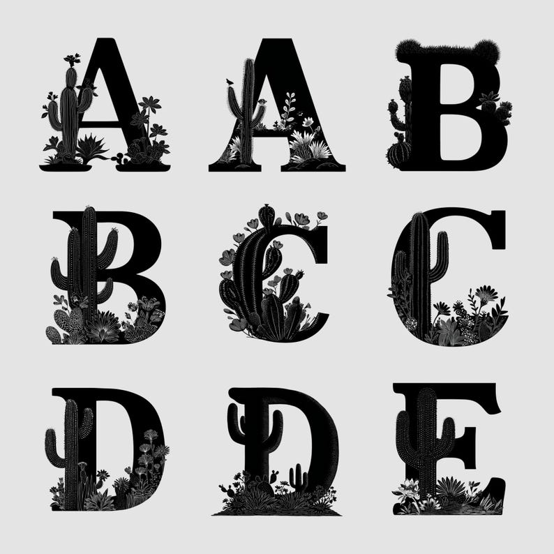 Cactus Alphabet SVG & PNG | Botanical Desert Cactus Letters Clipart ...