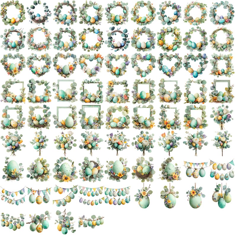 Watercolor Easter Clipart Bundle PNG Transparent Background Commercial ...