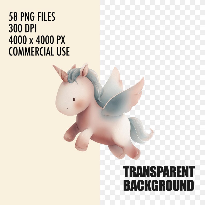 Cute Watercolor Unicorn Clipart Bundle PNG, Pastel Baby Unicorn ...
