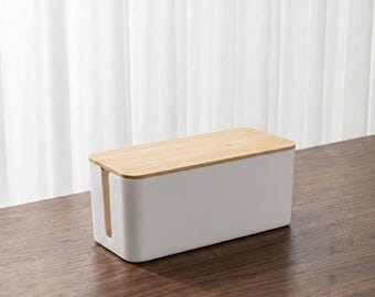 Bamboo Cable Management Box | Power Strip Cover for Desk | Wood Cord Organizer