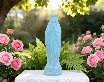 10 cm handgesneden Mariabeeldje van opaliet, iriserend glazen kristal, religieuze altaardecoratie, spiritueel geschenk voor Reiki-healing