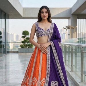 Silk Two Tone Lehenga Choli Coding Work Embroidery : Indian Wedding Dress ( Fully Stitched )