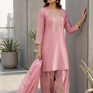 Farshi Pant Salwar Kameez with Sequence Thread Weaving Work Dupatta