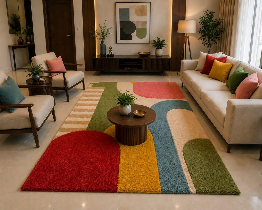 Modern Abstract Hand Tufted Area Rug Colourful Geometric for Living ...
