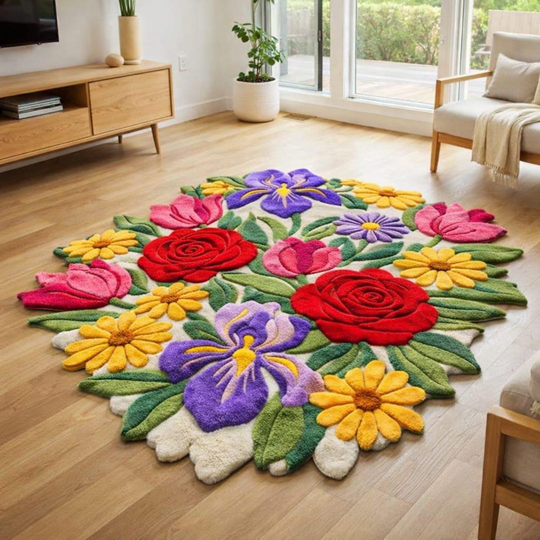 Hand Tufted Floral Garden Rug Multicolour Flower Design Wool Area Rug ...
