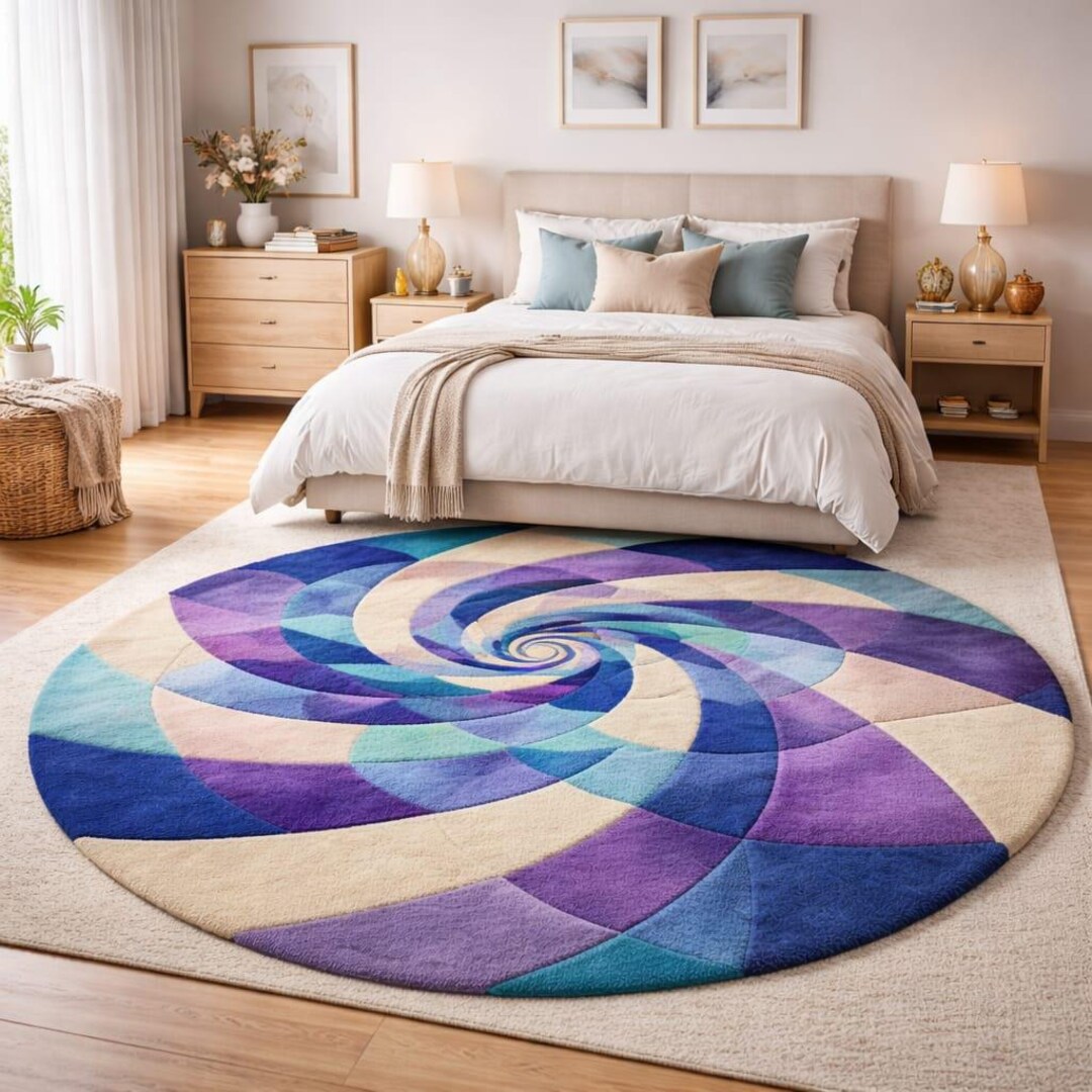 Spiral Bliss Round Rug Modern Purple Blue Abstract Swirl Carpet ...
