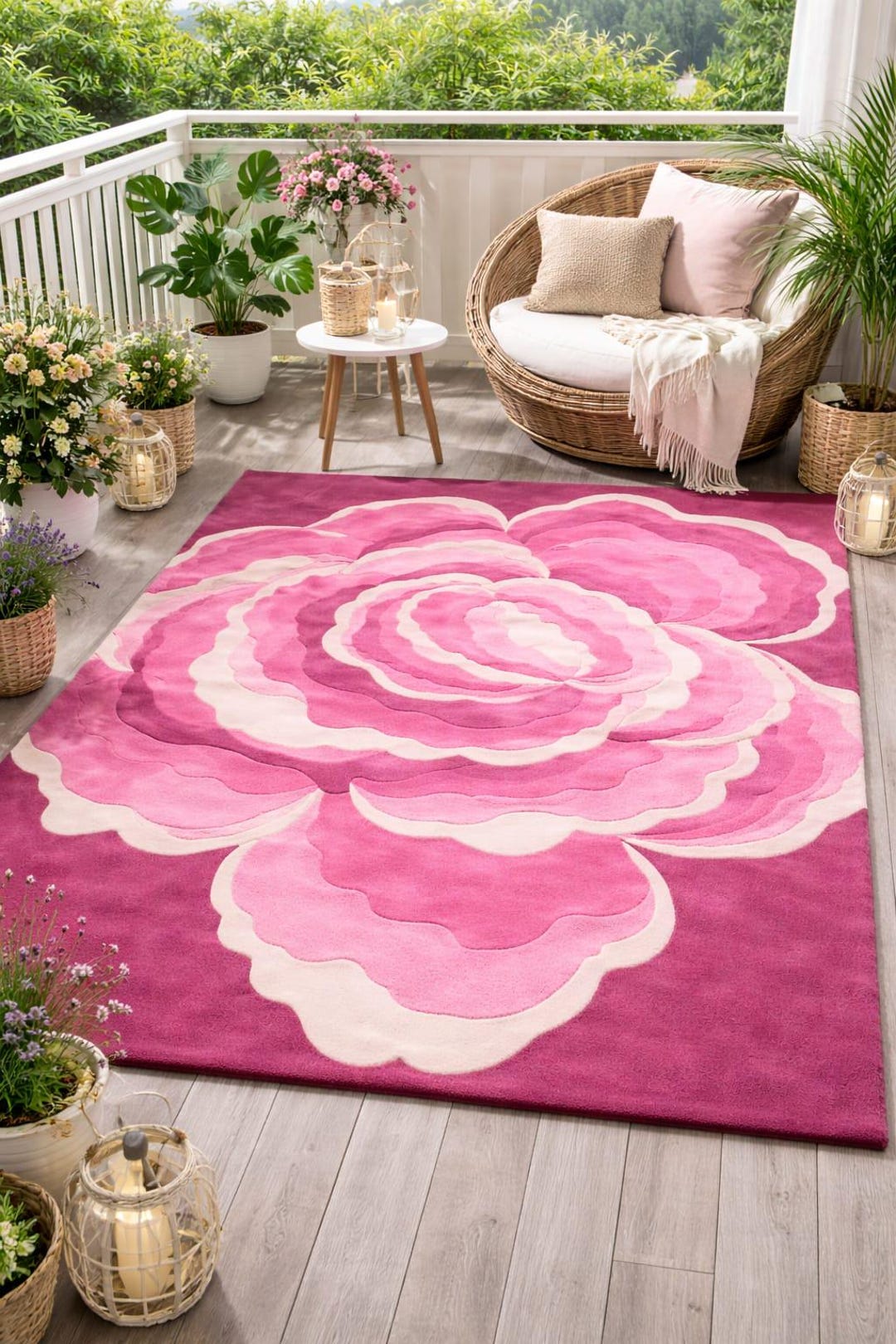 Hand-tufted Pink Floral Area Rug: Large Blooming Flower Design, Soft ...