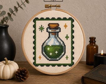 Potion Bottle Cross Stitch Pattern PDF, Halloween Mini Cross Stitch, Witch Potion Embroidery Pattern, Gothic Witchcore Decor, Magic Potion