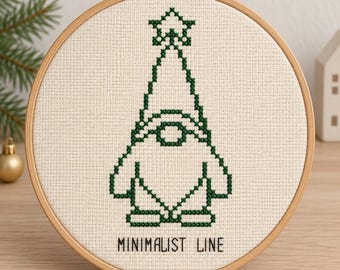 Minimalist Gnome Cross Stitch Pattern, One Color Line Art Gnome PDF