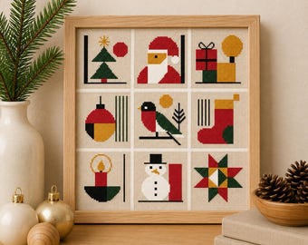 Geometric Christmas Cross Stitch Pattern PDF, Scandinavian Christmas Sampler, Modern Holiday Embroidery, Nordic Xmas Decor, Minimalist Cross