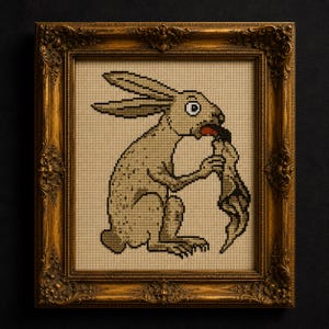 Medeltida kanin korsstygnsmönster PDF, medeltida manuskript hare, gotiskt djurbroderi, upplyst bestiarium räknat korsstygn