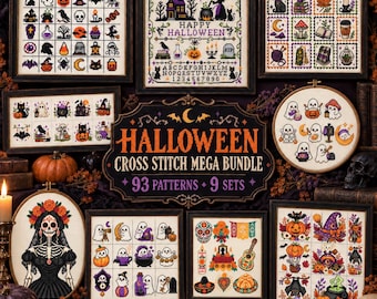 Halloween Cross Stitch Mega Bundle, 93 Patterns in 9 Sets, Spooky Autumn PDF Collection