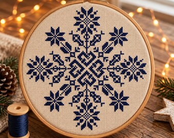 Monochrome Snowflake Cross Stitch Pattern Digital PDF