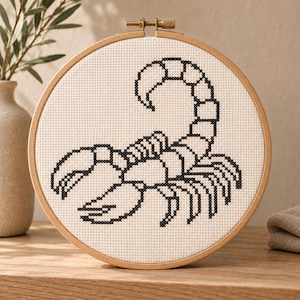 Monochrome Cross Stitch, Scorpio Cross Stitch Pattern, Scorpion Zodiac Symbol PDF