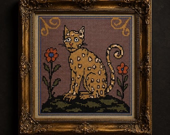 Middeleeuws kattenborduurpatroon (PDF), grappige middeleeuwse dierenborduursels, eigenzinnige kat in volkskunststijl, decoratie in manuscriptstijl
