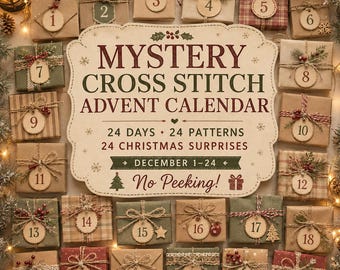 Mystery Cross Stitch Advent Calendar, 24 Christmas Cross Stitch Patterns, Christmas SAL, PDF Pattern Bundle, Holiday Advent
