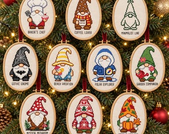 Gnome Cross Stitch Collection, 10 Seasonal & Whimsical Gnome Patterns, PDF Download