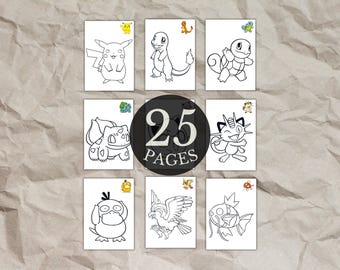 Pokemon Malvorlagen, Pikachu zum Ausmalen, Kinder Geburtstag Party Aktivität, Sofort Download PDF, Glurak Evoli