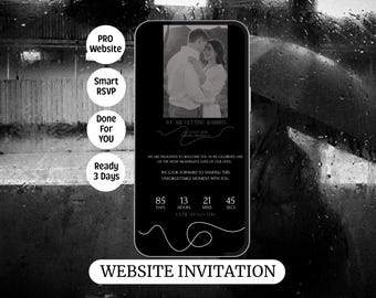Klassische Schwarze Hochzeitseinladungs-Webseite | Moderne High-End B & W Digital Invite | Schwarze Krawatten-Event-RSVP Evite | Done For You Luxushochzeit