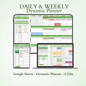 Daily and Weekly Planner Google Sheets - Daily Task Tracker Dashboard - Dynamic Planning Spreadsheet - All-in-One Digital Planner Template