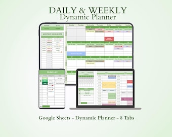 Tages und Wochenplaner Google Sheets - Tägliches Aufgaben Tracker Dashboard - Dynamische Planungstabelle - All-in-One Digitaler Planer Vorlage