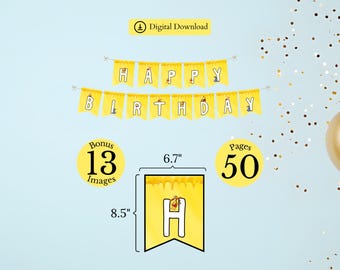 Winnie Pooh Geburtstagsbanner, Buchstaben mit Buchstaben, personalisierte Alphabet & Zahlengirlande, klassische Pooh Party Dekoration, Honig Drip Theme Buchstaben, Sofort Download