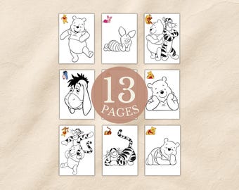 Winnie the Pooh Malseiten, Printable Classic Pooh Malvorlagen, Kindergeburtstag-Party-Aktivität, Instant, Tigger Piglet Eeyore