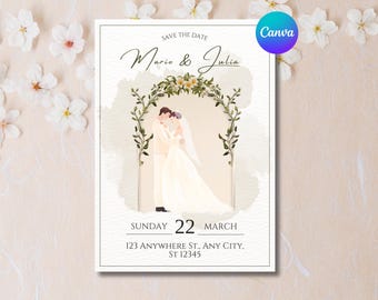 Luxus Minimal Save The Date Vorlage | Bearbeitbare Aquarell Hochzeitseinladung | Leinwand Download