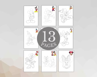 Micky Maus Malvorlagen, Minnie Donald, Micky und Freunde zum Ausmalen, Kindergeburtstag Party Aktivitäten, sofortiger Download