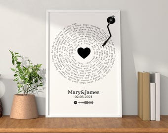 Benutzerdefiniertes Songtexte Poster, Retro Geburtstagsgeschenk für Musikliebhaber, personalisierter Bester Freund Druck, Vinyl Wandkunst, digitaler Download Druck