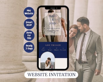 Elegante Hochzeitseinladung Webseite | Sapphire Digitale Hochzeit einladen Link | Personalisierter Luxus Invite Seite