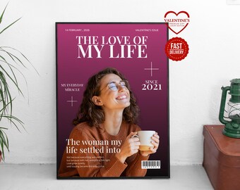 Exklusives Magazin-Poster zum Valentinstag, personalisiertes Fotogeschenk, individuelles romantisches Cover-Design