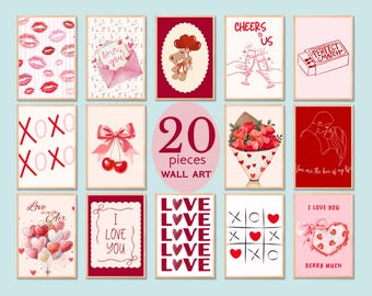 Rot und Pink Galerie Wand Kunst 20er Set - Kokette Ästhetik Raum Dekor - Romantisches Girly Poster Bundle - Digitaler Download
