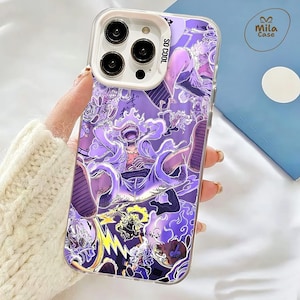 Luxury Luffy Gear 5 iPhone Case IMD Anime Clear Protective Cover for iPhone 11 until 16 Pro Max