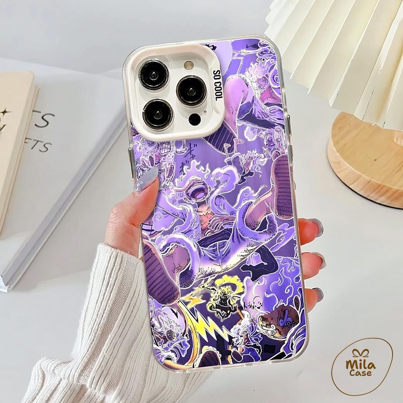Luxury Luffy Gear 5 iPhone Case IMD Anime Clear Protective Cover for iPhone 11 until 16 Pro Max