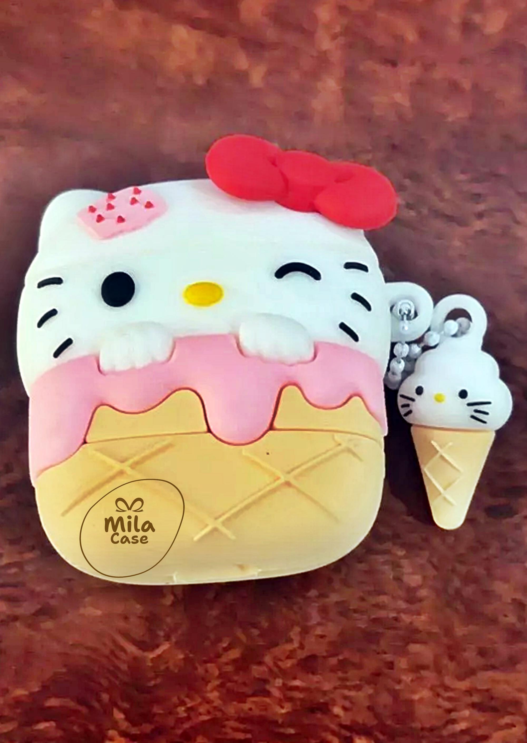 Hello Kitty Ice Cream Airpods Case, Silicone Cover With Keychain