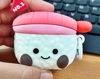 Cute Sushi AirPods Case Silicone with Hook - Kawaii Protective Cover for AirPods 1 2 3 Pro Gen 4