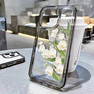 Lyxigt tulpanfärgat iPhone-skal - Glansigt blommigt stötsäkert hårt bakstycke med genomskinlig baksida