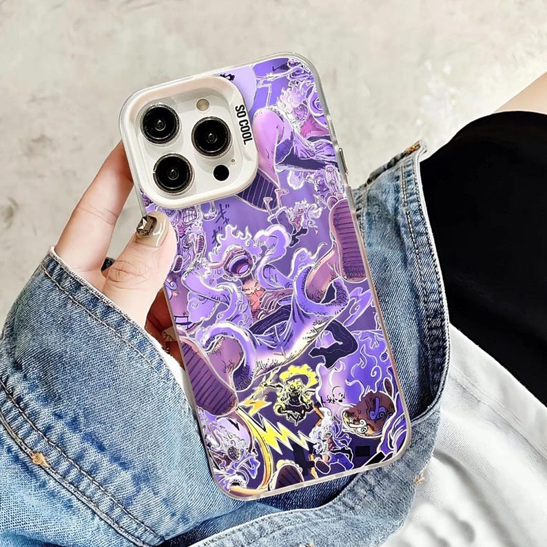 Luxury Luffy Gear 5 iPhone Case IMD Anime Clear Protective Cover for iPhone 11 until 16 Pro Max