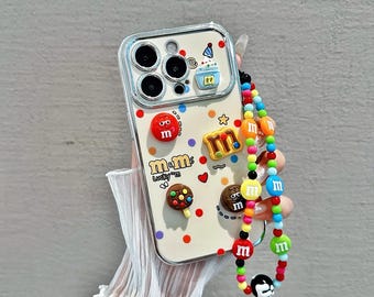 Kawaii Candy iPhone-Hülle aus weichem Material mit Perlenhandschlaufe – Stoßfeste Schutzhülle mit umfassendem Kameraschutz