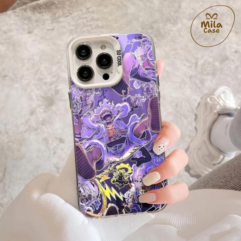 Luxury Luffy Gear 5 iPhone Case IMD Anime Clear Protective Cover for iPhone 11 until 16 Pro Max