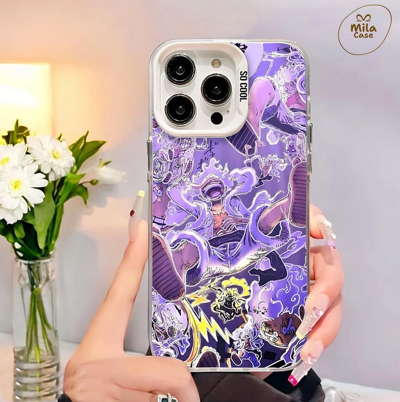 Luxury Luffy Gear 5 iPhone Case IMD Anime Clear Protective Cover for iPhone 11 until 16 Pro Max