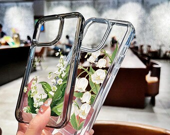 Tulp doorzichtig iPhone-hoesje - luxe glanzende bloemen schokbestendige telefoonhoes met harde achterkant