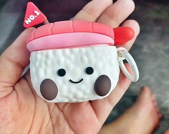 Kawaii Sushi AirPods Case Soft Silicone with Keychain, Protective Cover for AirPods Gen 1 until 4 Pro