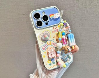 Niedliche iPhone-Hülle mit Perlenriemen (Set) | Kawaii-Handyhülle aus weichem, stoßfestem Material schützt Kamera und Handyhülle