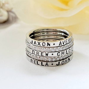 5 pc mom ring set/stacking name rings/Mom name ring/petite stacking name rings/Stacking kids name rings/Personalized Name ring/Petite ring