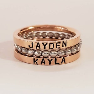 Petite stacking name rings/Rose Gold name ring/Minimalist name ring/Personalized name ring/Mothers ring set/Childs name ring/Mom name rings
