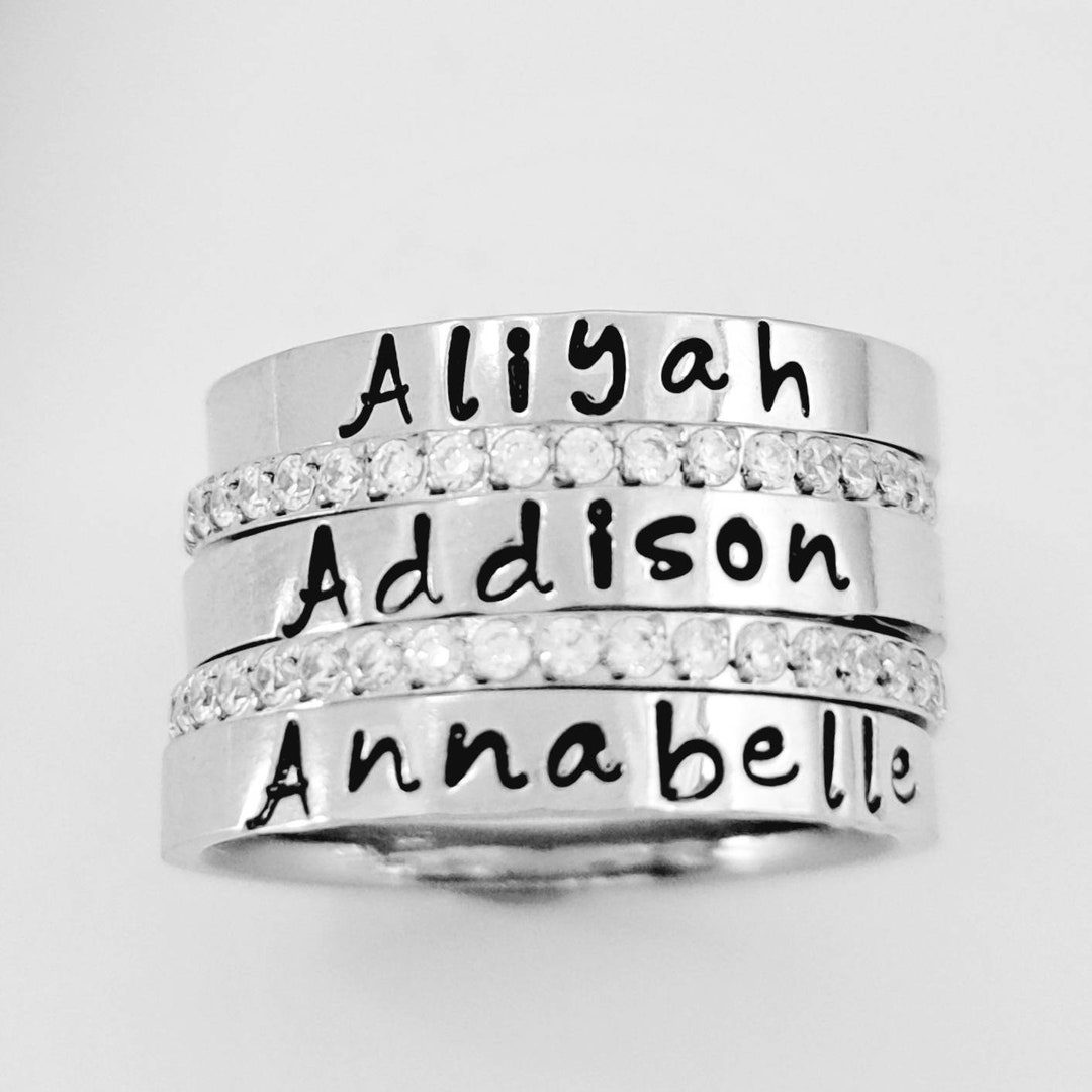 Triple Name Ring Set mom Name Ring Set kid Name Ring personalized 